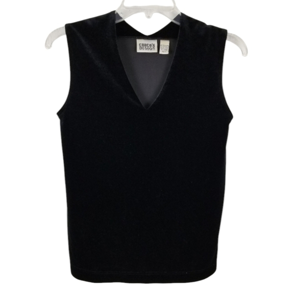 Chico's Tops - Chico's Design Womens Velvet Sleeveless V Neck Tank Top  Size 0 XS Black Grunge